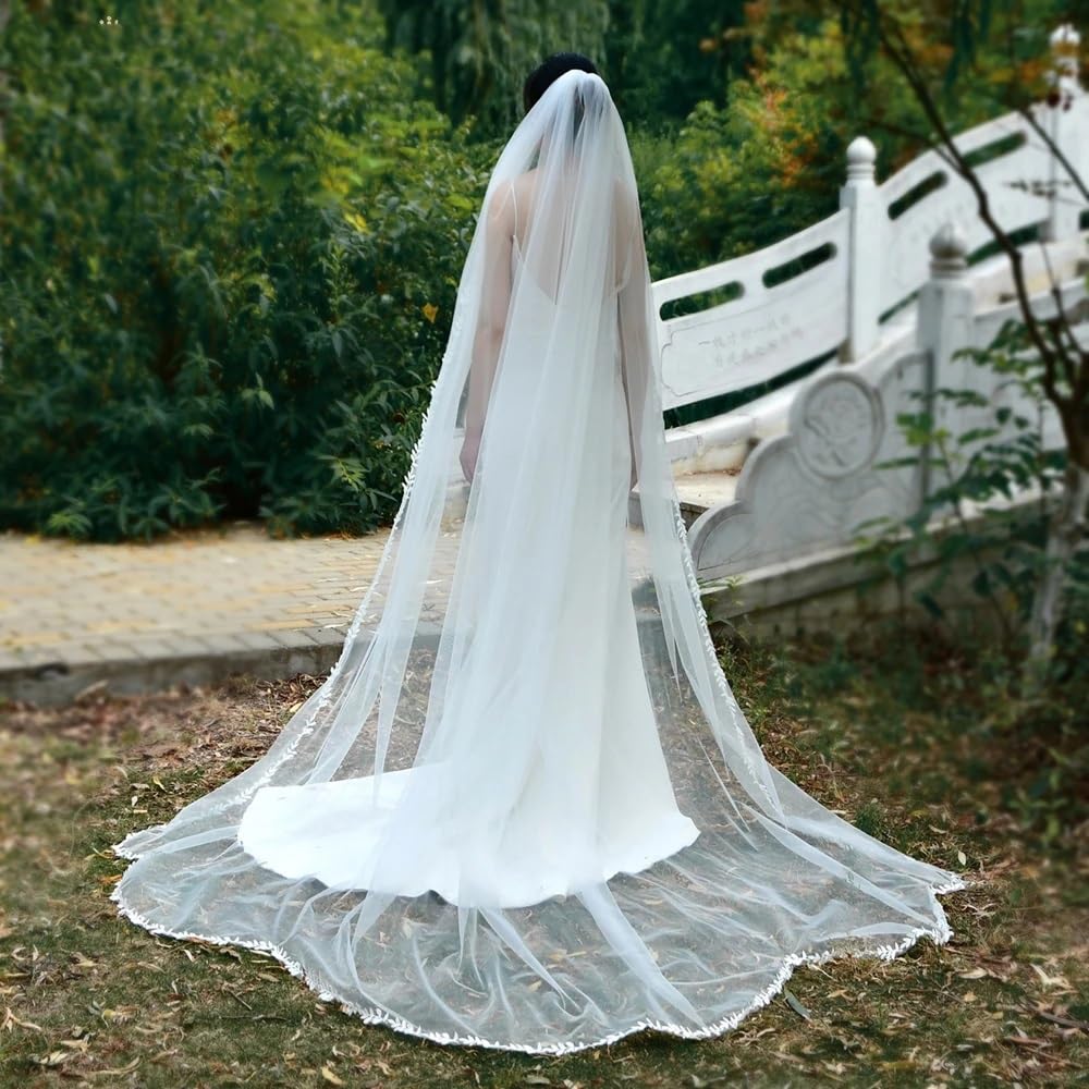Amazon.com: YMGSCC Long Wedding Veil Bridal Veils Thin Scallop