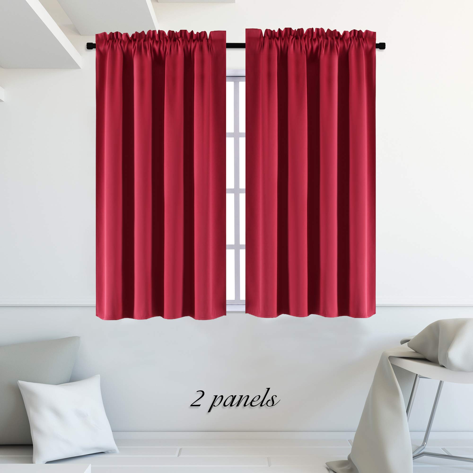 DONREN 45 Inch Chili Red Curtains Blackout Drapes for Loft - Room Darkening Thermal Insulated Solid Rod Pocket Panels, 2 Panels