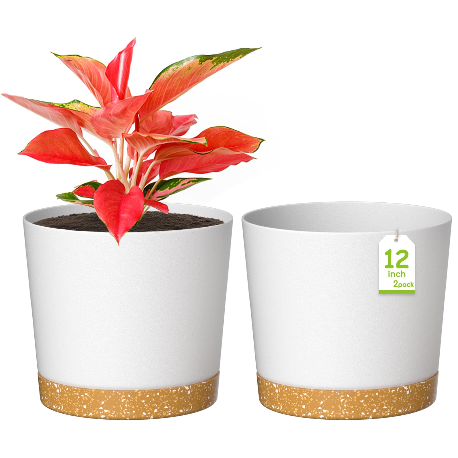 ZMTECH Plant Pots, 6.5'' Self Watering Plastic Planter with Drainage Hole and Saucer, Modern Decorative Flower Pot for Indoor Outdoor House Plants, Succulents, Flowers - White, 2 Pack — view 10