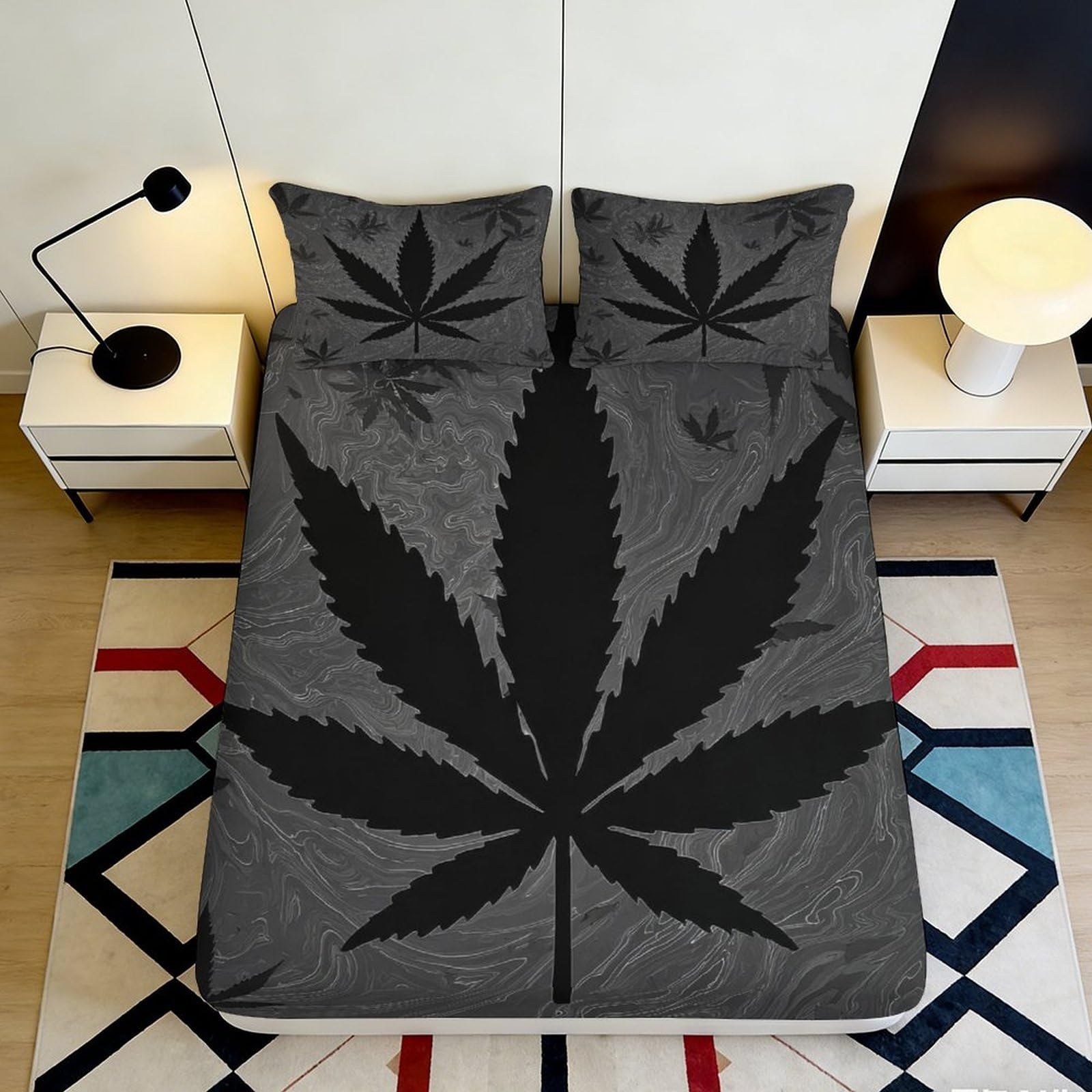 Jqzkxnhpbr Style-10 3D Printed Black Cannabis Leaf Fitted Sheet Microfiber Soft Bed Cover For Bedroom Dorm Rental Mattress Protection 90X200x25cm