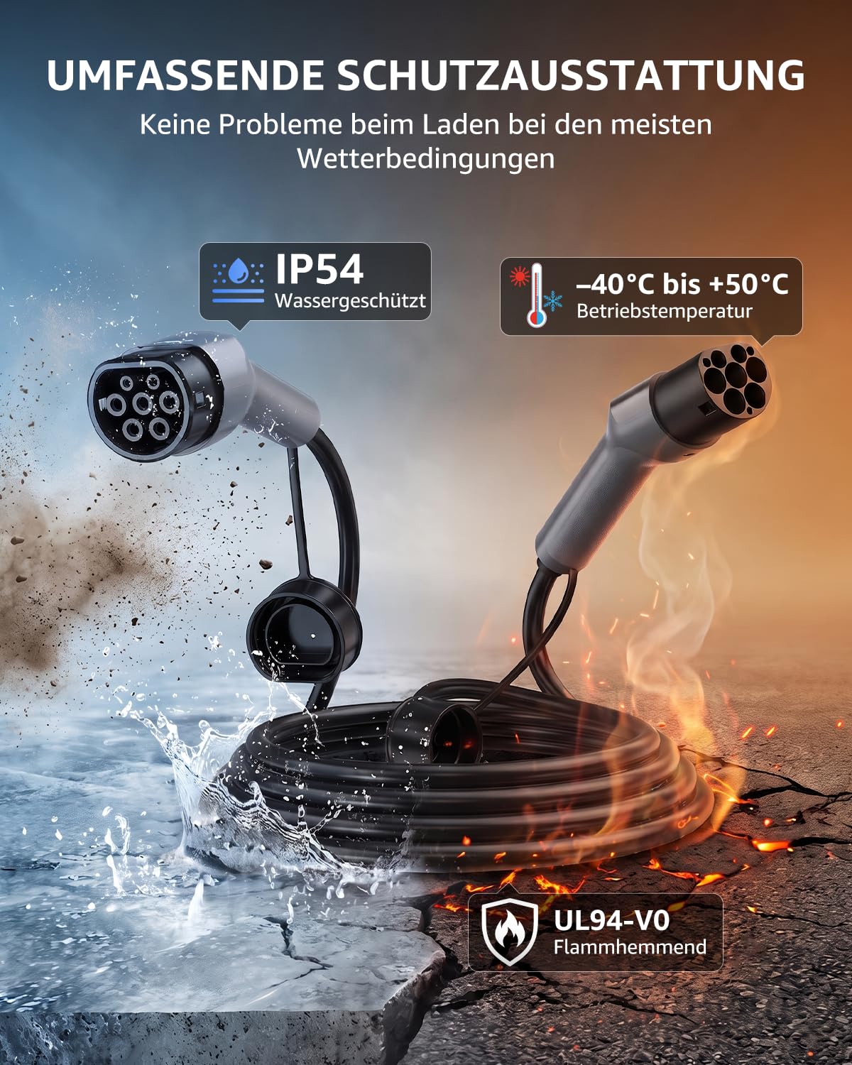 GONEO Typ 2 Ladekabel 22kW 10M, 32A 3-Phasig Mode 3 Schnellladekabel, IP54 TPU Abriebfest, Kompatibel mit Tesla/VW/BMW/Audi, für Elektroauto & PHEV, inklusive Tragetasche
