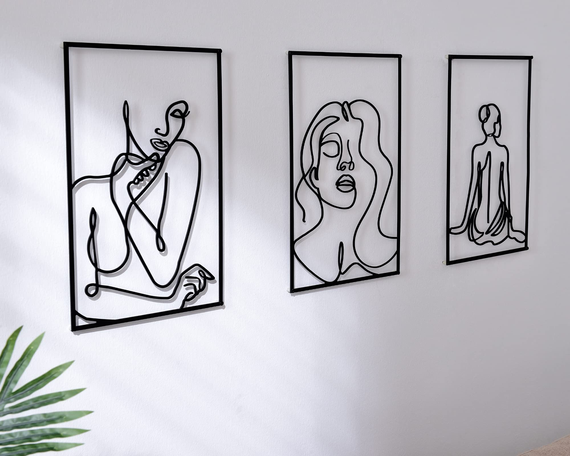 Adzt's Black Metal Wall Art Trendy Decor 3 Set, 0.12 Inch Thicker Metal Minimalist Wall Art, Home Room Wall Decor, Modern Abstract Single Line Wall Sculptures, Black Accent Decor for Bedroom and Living Room