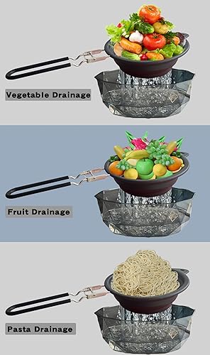 Miniatura 4 de Colador plegable de silicona con asa, colador de silicona para ahorrar espacio en la cocina del hogarRV, drenaje de alimentos, verduras, frutas