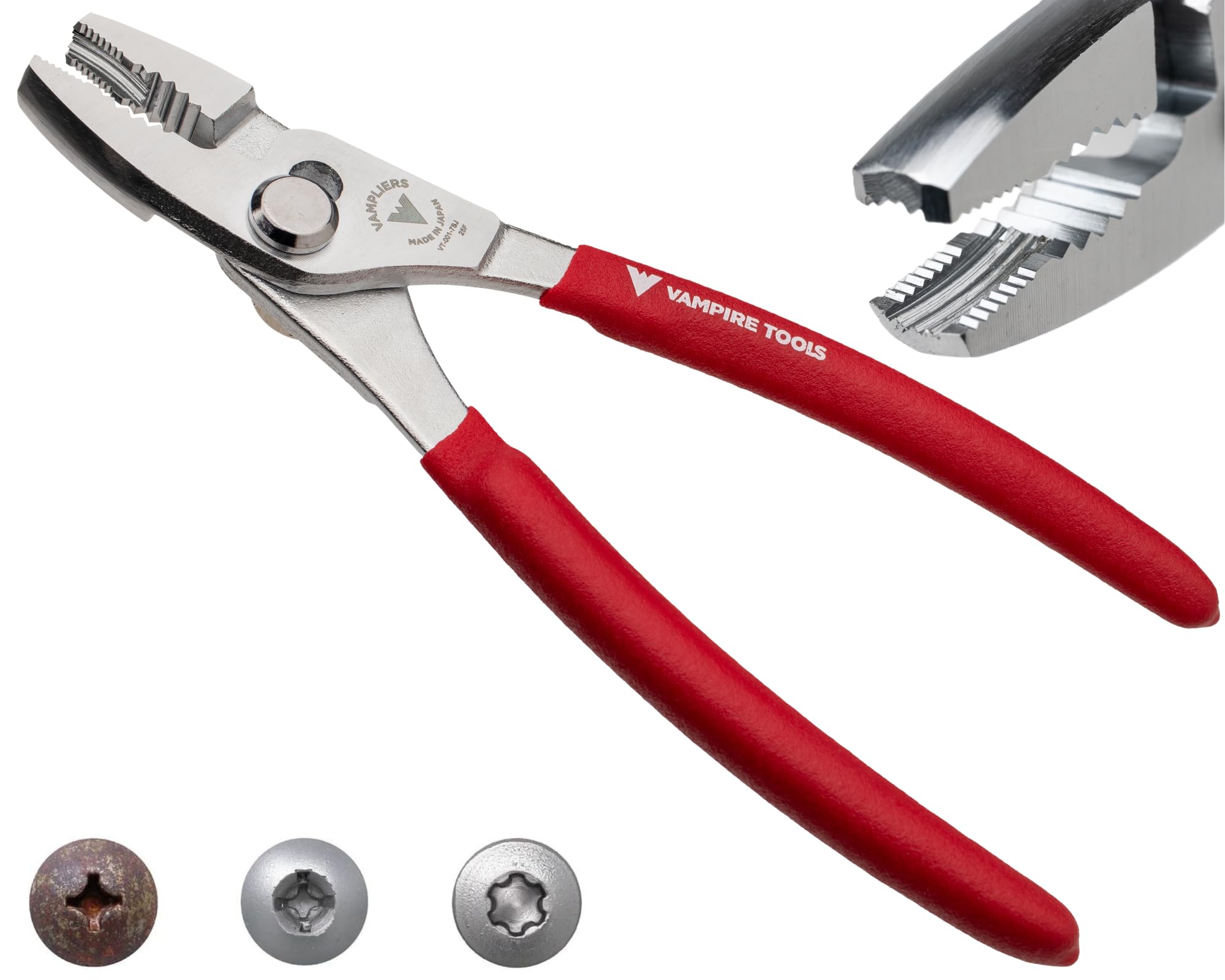 VAMPLIERS 7" Screw Extractor Slip Joint Pliers Made in Japan: 2-Way Vertically Serrated Jaws to Grip & Remove Damaged, Rusted, Stripped Screws & Fasteners.