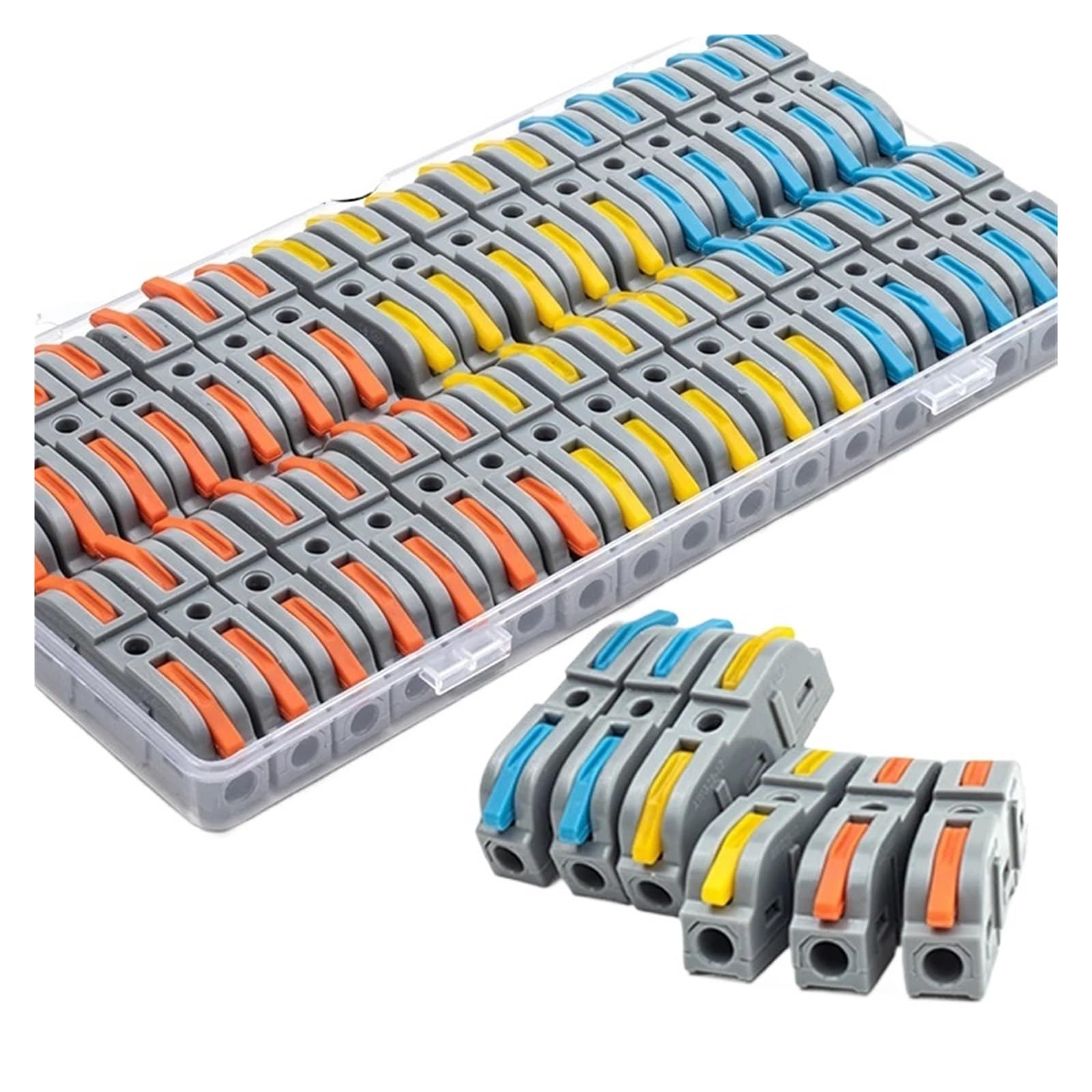 Conectores de cable de palanca de conexión rápida en caja de 34 piezas, terminales de conductor empalmables, bloque de cableado a tope, conectores eléctricos reutilizables(Boxed NC- 221T Color)
