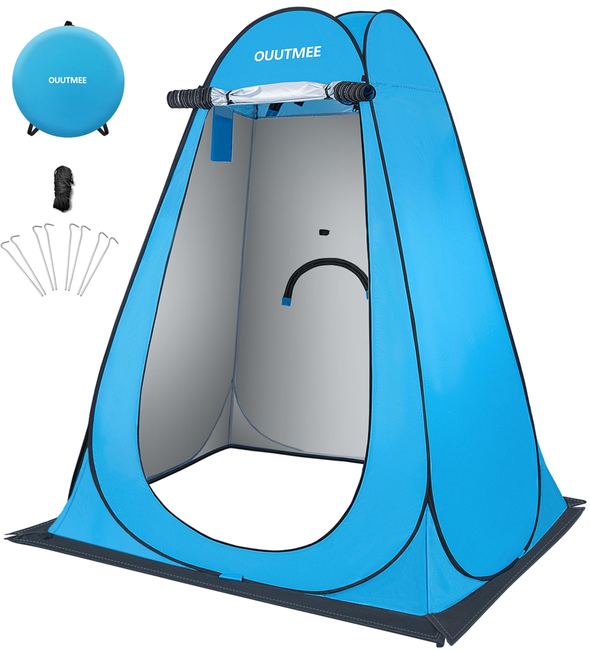 OUUTMEE Pop Up Camping Shower Tent, 150x150x190cm Toilet Tents for Camping Privacy Outdoor Changing Room, UV/Rain Outdoor Privacy Shelter for Outdoor Hiking Beach Picnic Fishing(Blue)