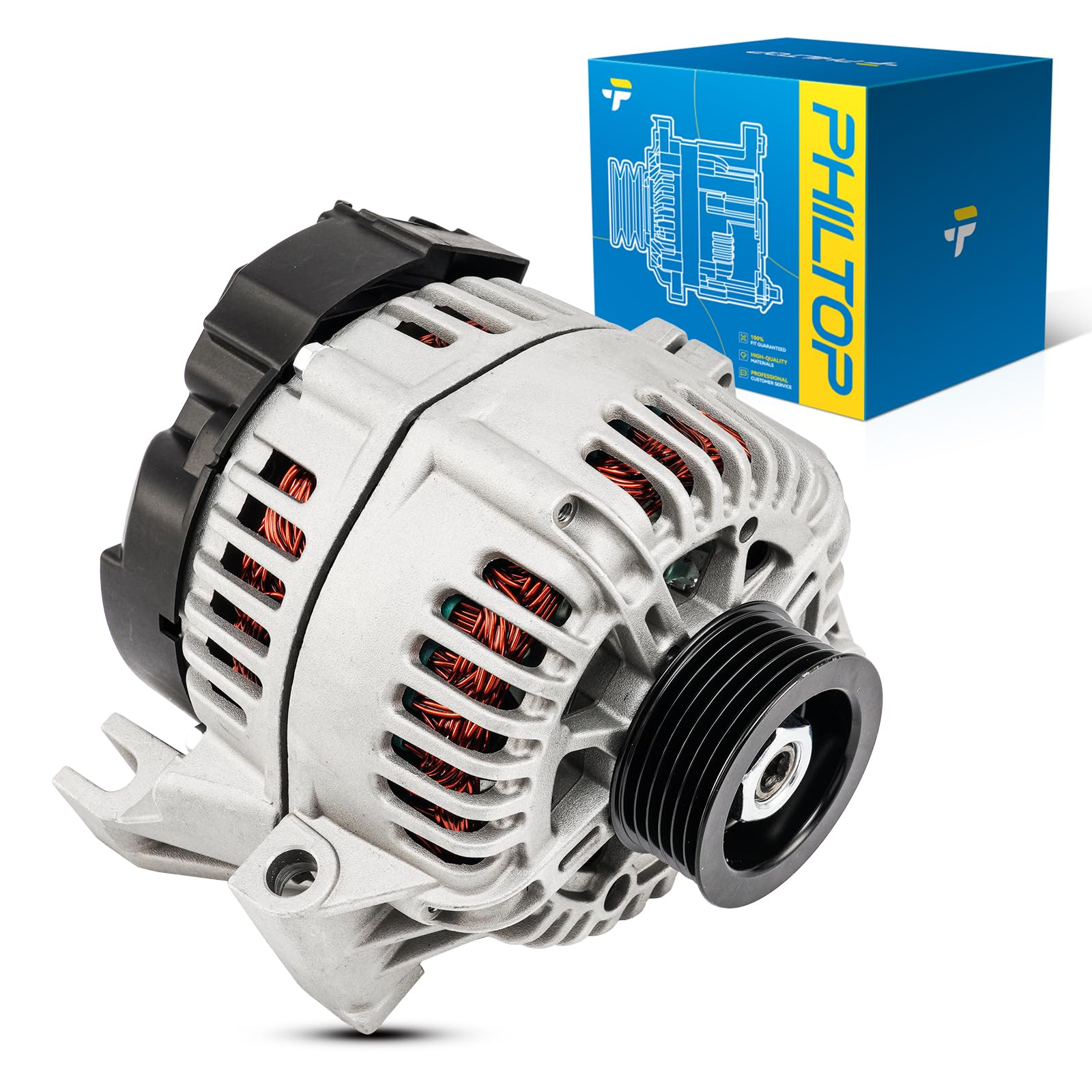 PHILTOP 11069N NEW Alternator Compatible with Chevrolet, 2004-2006 2008-2009 Malibu 3.5L, 115 Amp Alternator Replacement 11069N 12V S6 CW IR/IF 5270802 15794597 22633659 2650111A