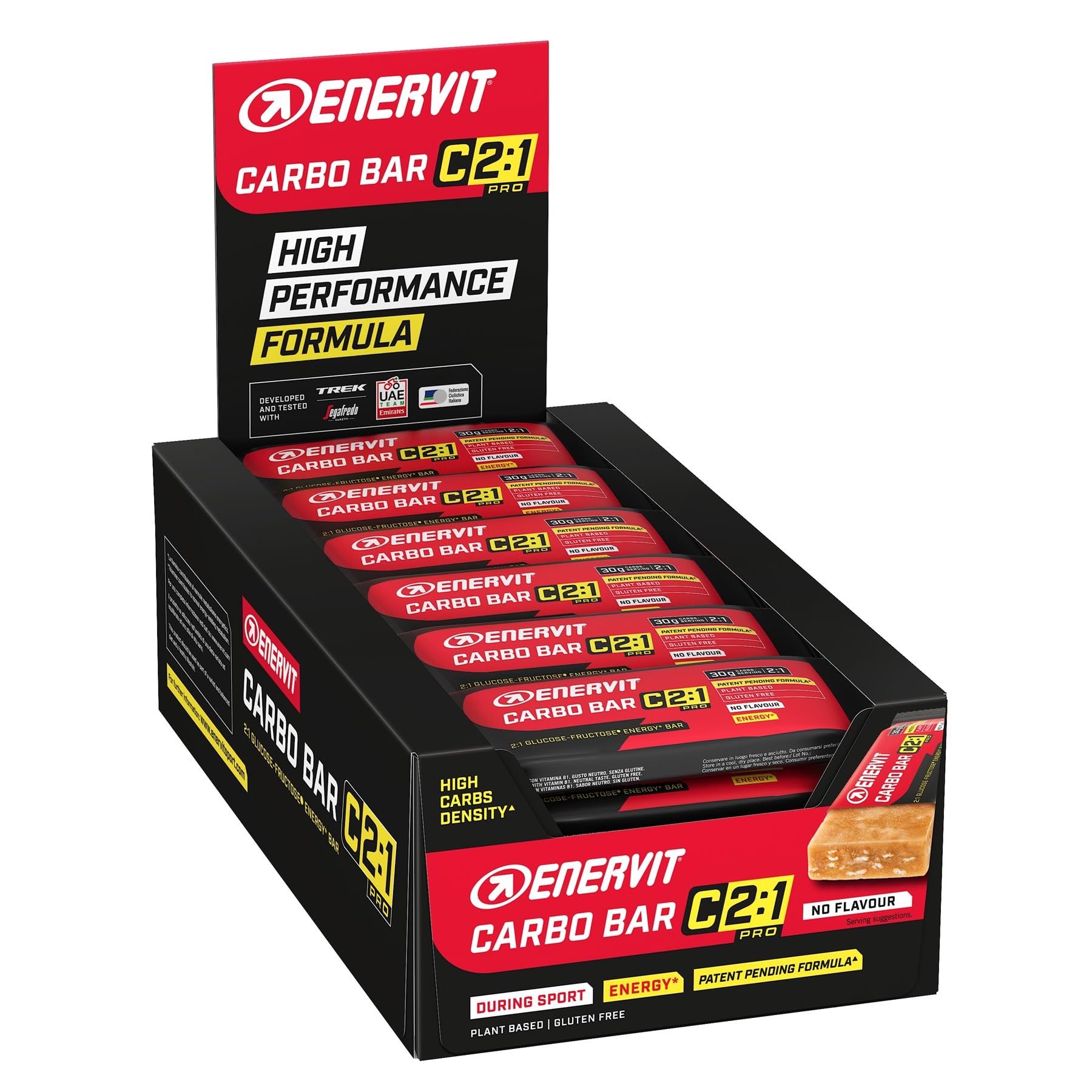 Enervit Carbo Bar C2:1PRO Sin Sabor, Barritas Energéticas, 30g Carbohidratos, Sin Sabor, Para Actividades de Resistencia, +50% Carbohidratos Absorbidos, Sin Gluten, Vegano, 30 Barritas de 45g