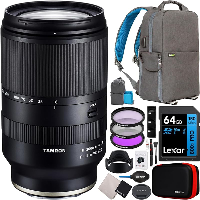 Lente de zoom de 0.709-11.811 in F/3.5-6.3 Di III-A VC VXD para cámaras Canon RF Mount APS-C sin espejo modelo B061 con mochila de fotografía Deco Gear + kit de filtro FLD polarizador UV y accesorios