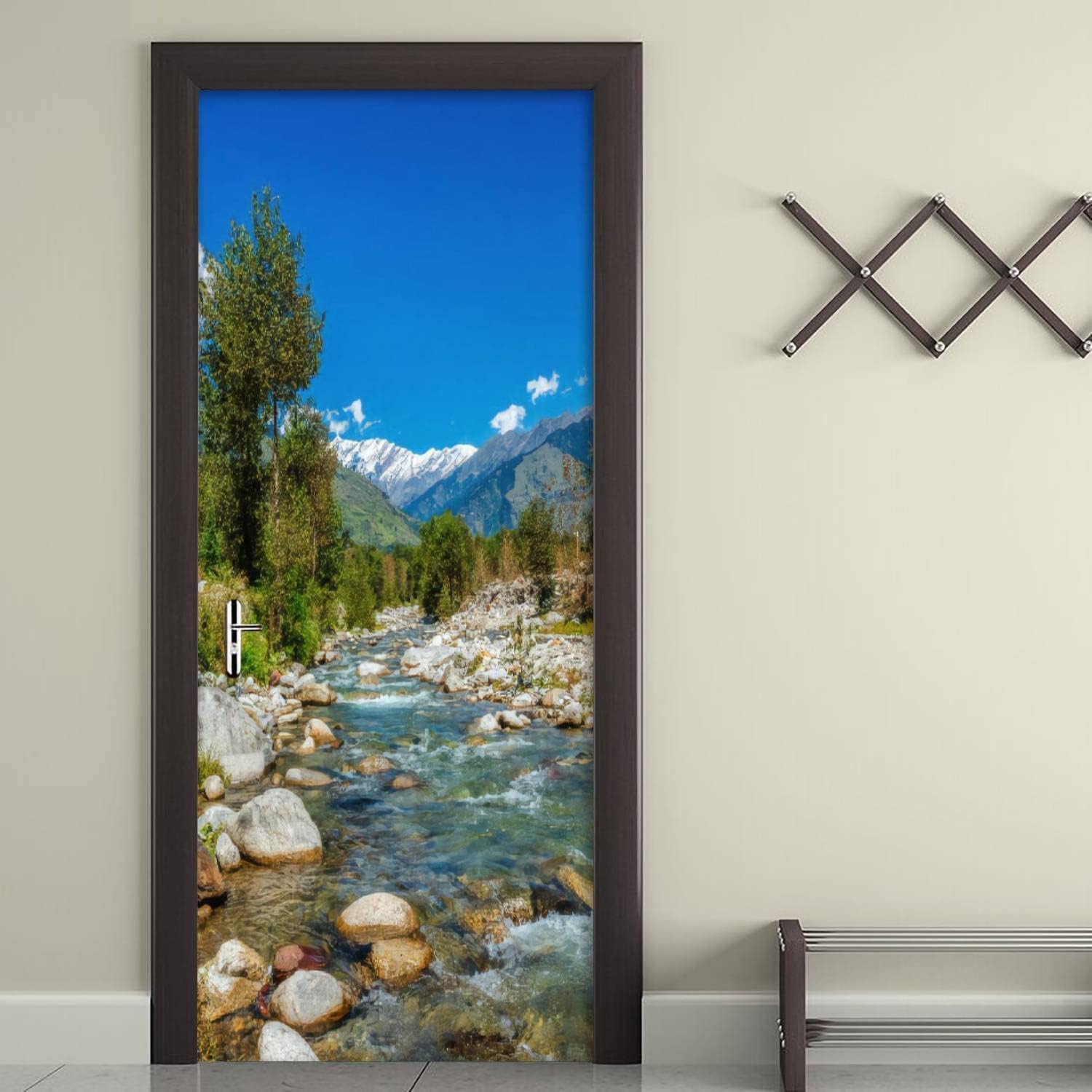 Sticker Porte Thème Nature, Stickers Porte Trompe L'oeil Paysage Autocollant Poster Auto-Adhésif Art Décor Pour Chambre Salon Salle de Bain Papier Peint 95x215 cm 9277z