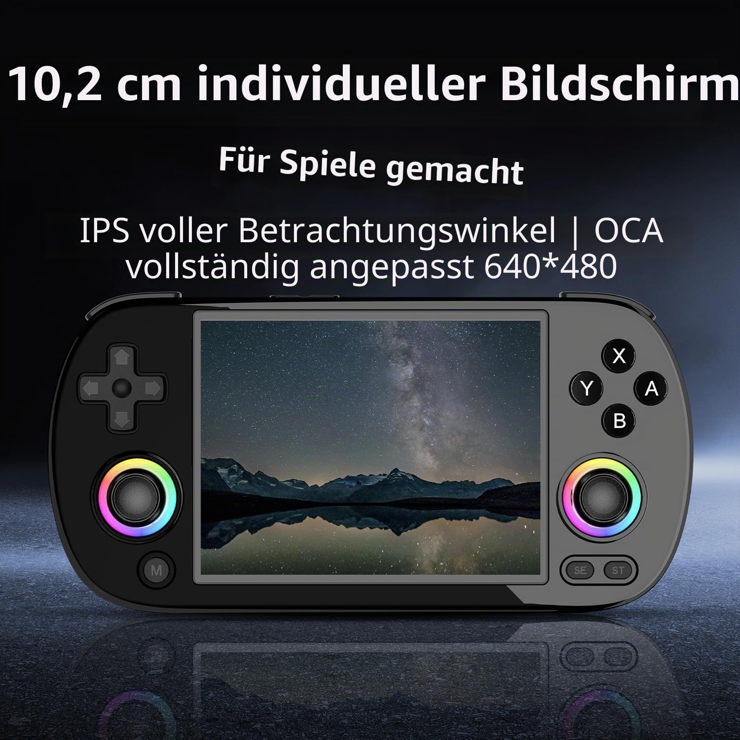RG40XX H Handheld-Spielekonsole, Retro-Spielekonsole mit RGB-Joystick-Beleuchtung, 4 "IPS-Bildschirm Linux Eingebaute 64G TF-Karte und 5571 Spiele, unterstützt WiFi Blueto (schwarz, 64G)