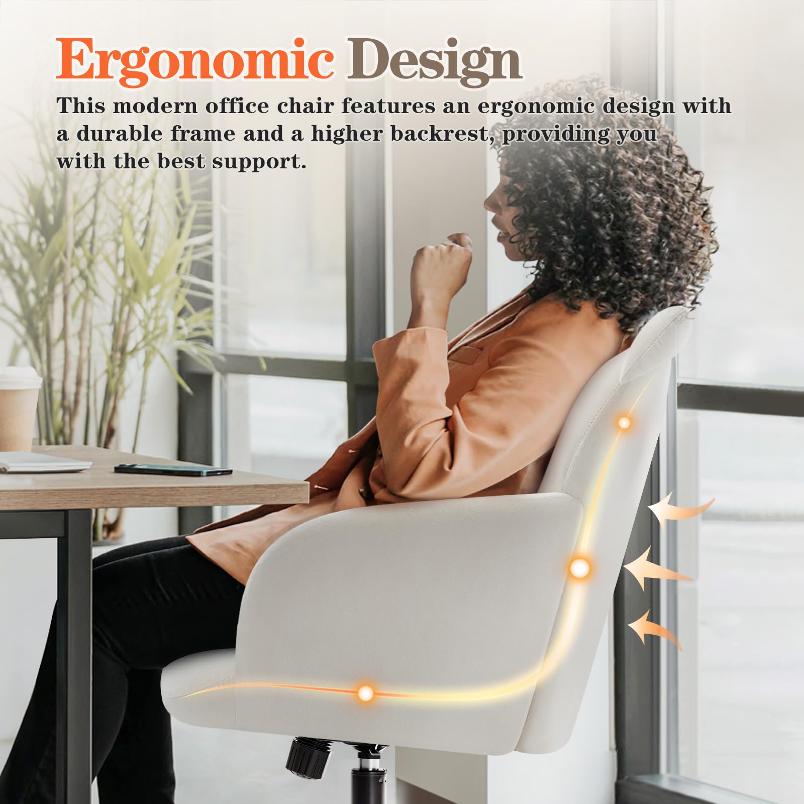 IWMH Home Office Chair Wide Seat Desk Chair Cute Velvet Swivel Vanity Chairs Cat Themed Computer Task Chairs with Wheels Upholstered Modern Accent Armchair for Living Room Bedroom Study Makeup: Cream