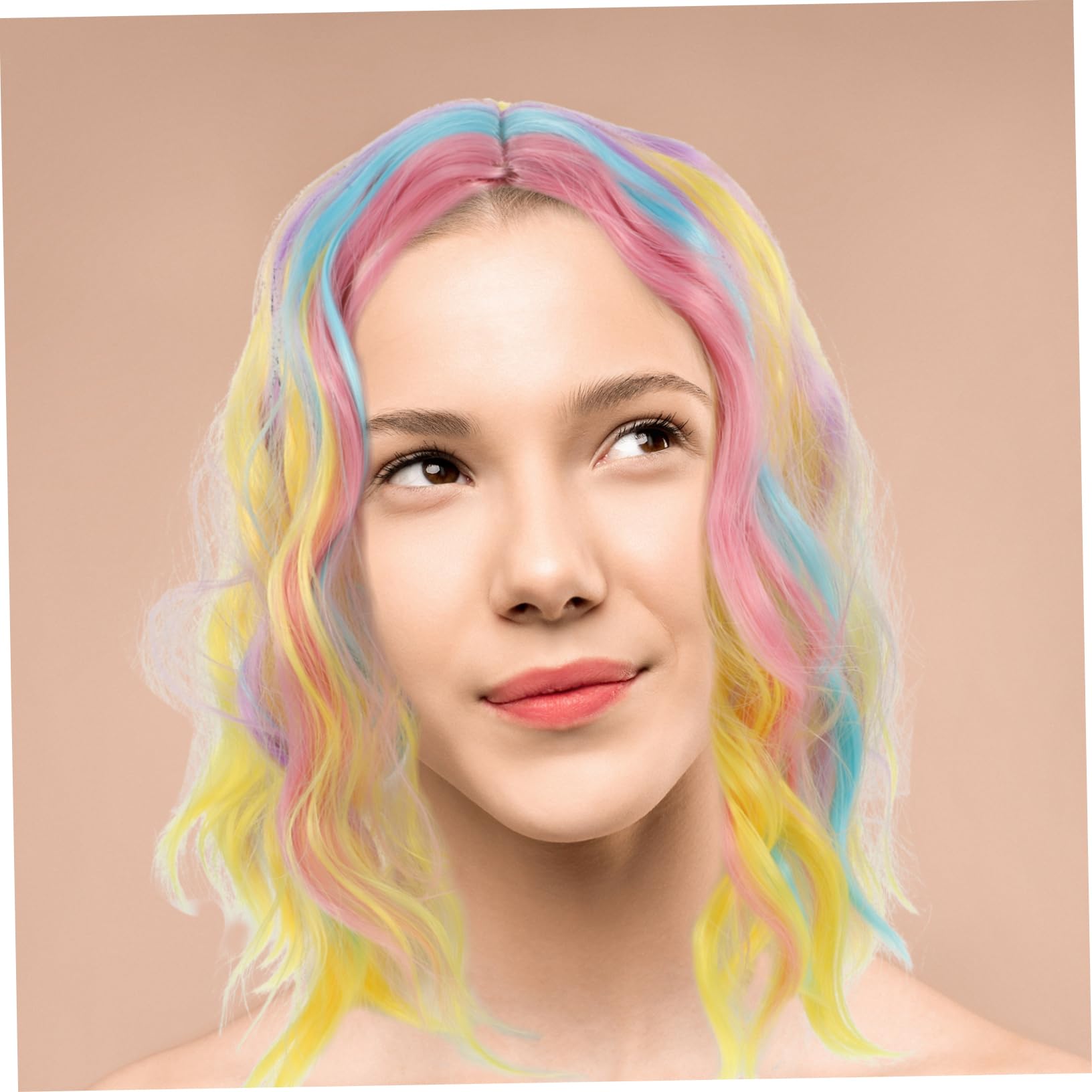 Rainbow Wavy Wig Bunte Wellige Perücke Schulterlänge Für Cosplay Partys Und Alltäglichen Gebrauch Hitzebeständigem Material Leicht Zu Pflegen Und Stylisch