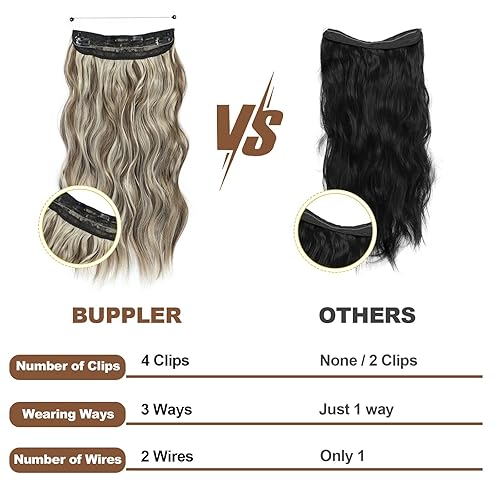 Miniatura 6 de Extensiones de cabello tipo halo de 20 pulgadas, extensiones de cabello con alambre invisible, extensiones de cabello largo y ondulado, extensiones