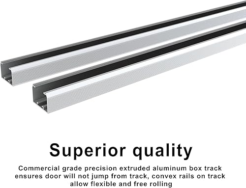 Miniatura 7 de JUBEST Juego de herrajes para puerta de derivación de doble vía de 5 pies, juego de herrajes de aluminio para puerta de armario con tirador de dedo