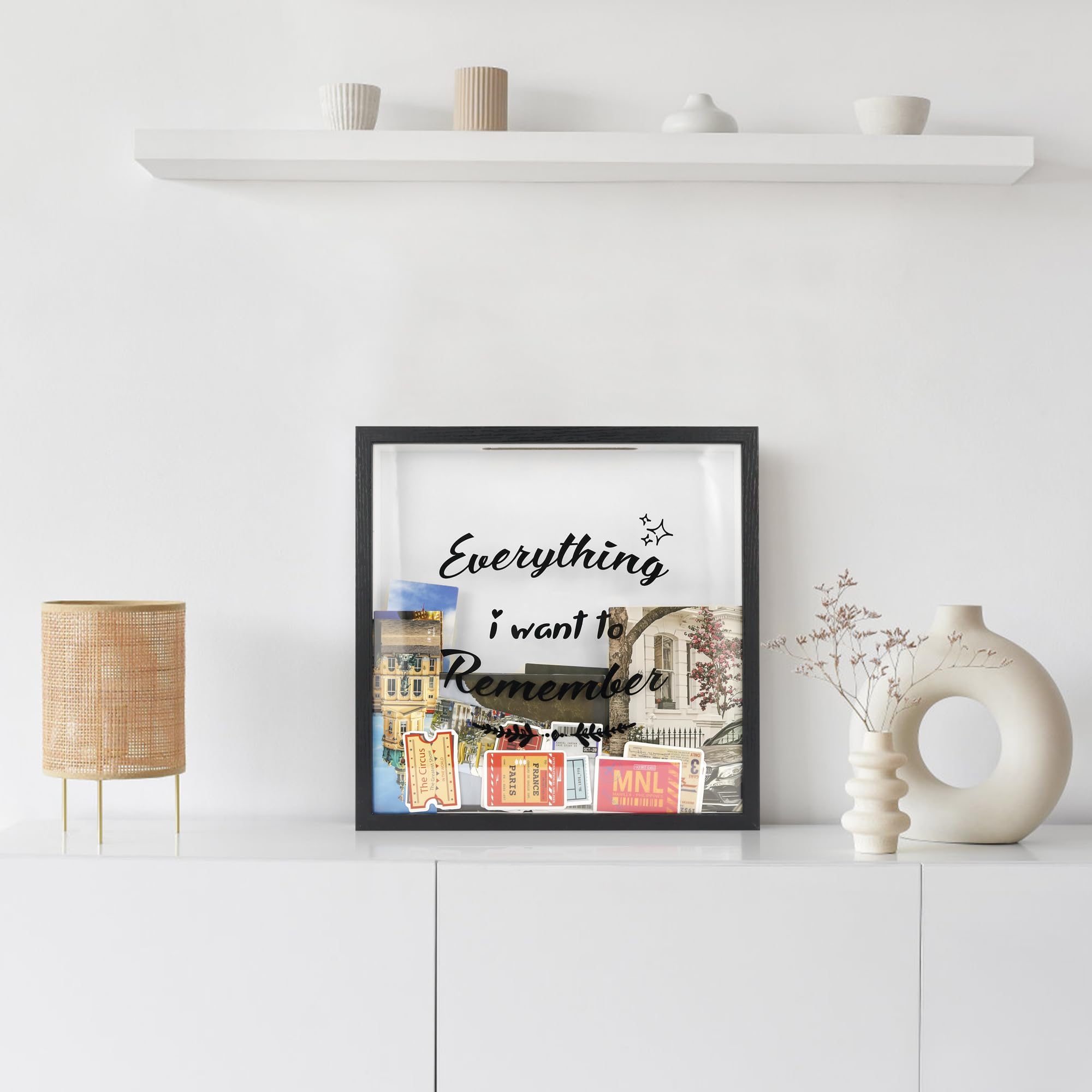 FramePro Grande scatola 3D, 28 x 28 cm, cornice da viaggio in legno con fessura, amore per biglietti, foto di viaggio, artigianato, nero (stella)