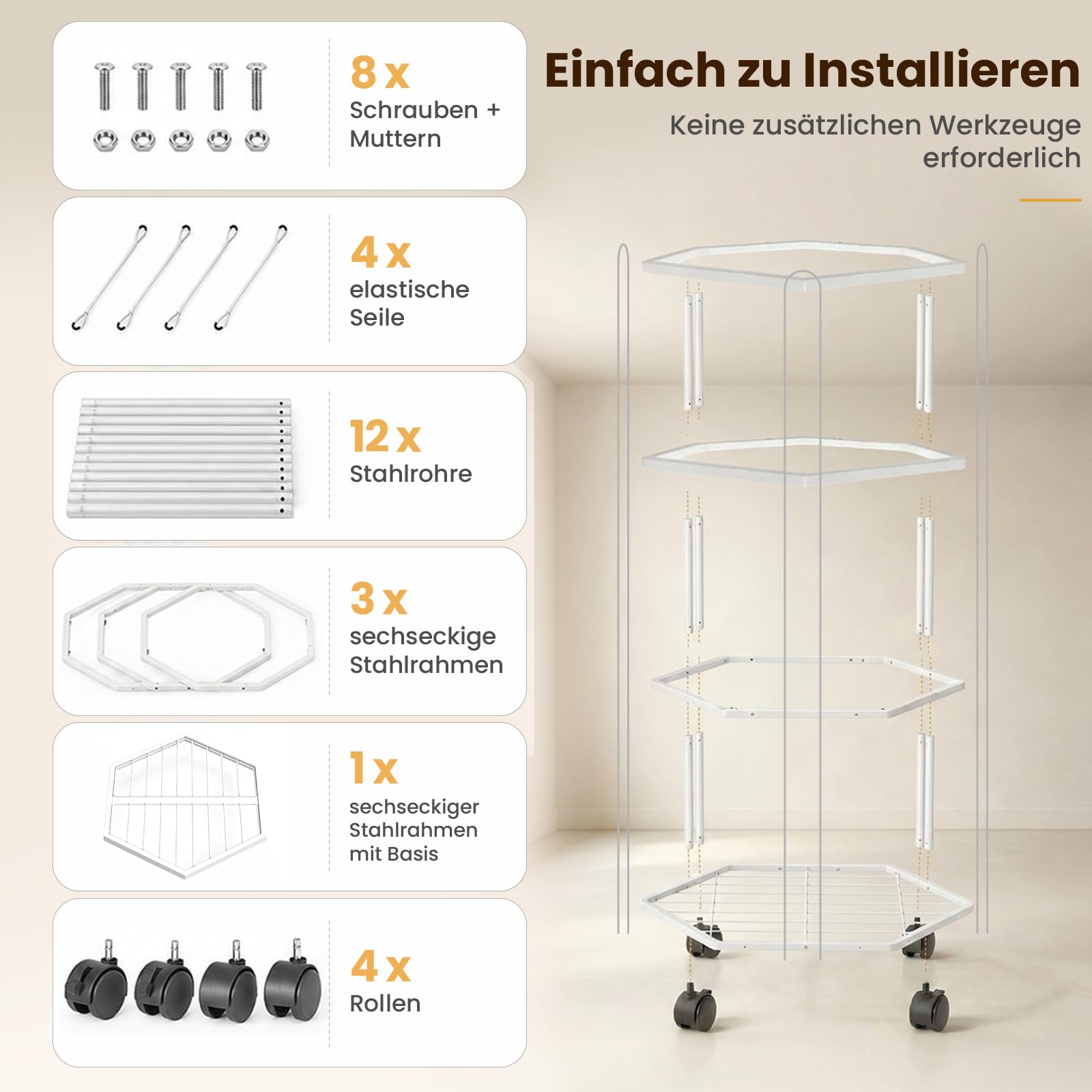 Stahll Groß Kuscheltier Aufbewahrung 145 cm mit 360° Bremsrädern | Stofftier Aufbewahrung mit Elastische Schnuren, Platzeinsparung 3-Schicht Aufbewahrung Kuscheltiere für Kinderzimmer Playroom