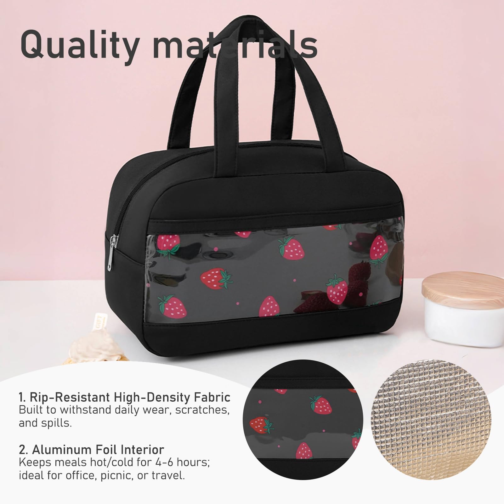 GODWOODS Insulated Lunch Bag for Women & Kids, Reusable Nylon Cooler Bag with Avocado Print - Image 3