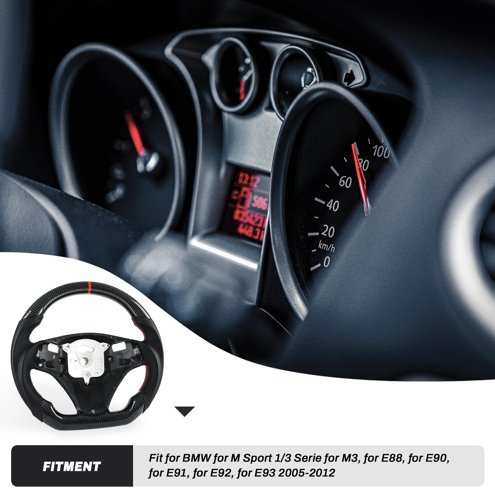 Handgefertigte echte Carbonfaser-Lenkrad, D-förmiges Lenkrad mit flacher Unterseite, Perforiertem Ledergriff für BMW M Sport 1/3 Serie M3 E88 E90 E91 E92 E93 2005-2012