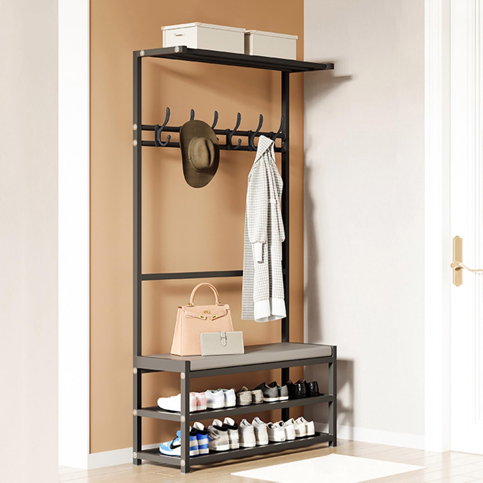 Porte-manteau d'entrée avec rangement chaussures et banc d'assise confort