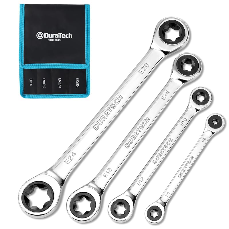 Kit de Chaves Estrela E-Torx Externas DURATECH com Catraca, Caixa Dupla, 4 Peças