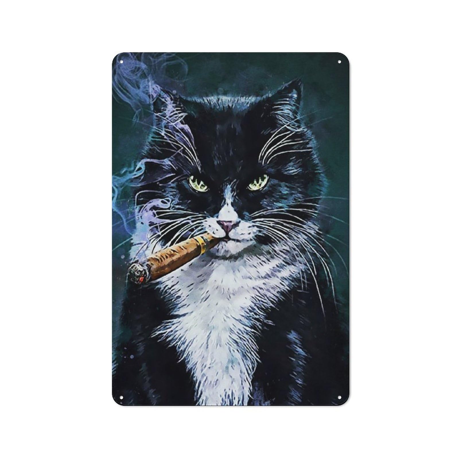 Junmoney Smoke Cat 30X20cm Retro Metal Sign With For Man Cave Or Games Room, Tin Sign Wall Decor For Games Rooms And Man Caves