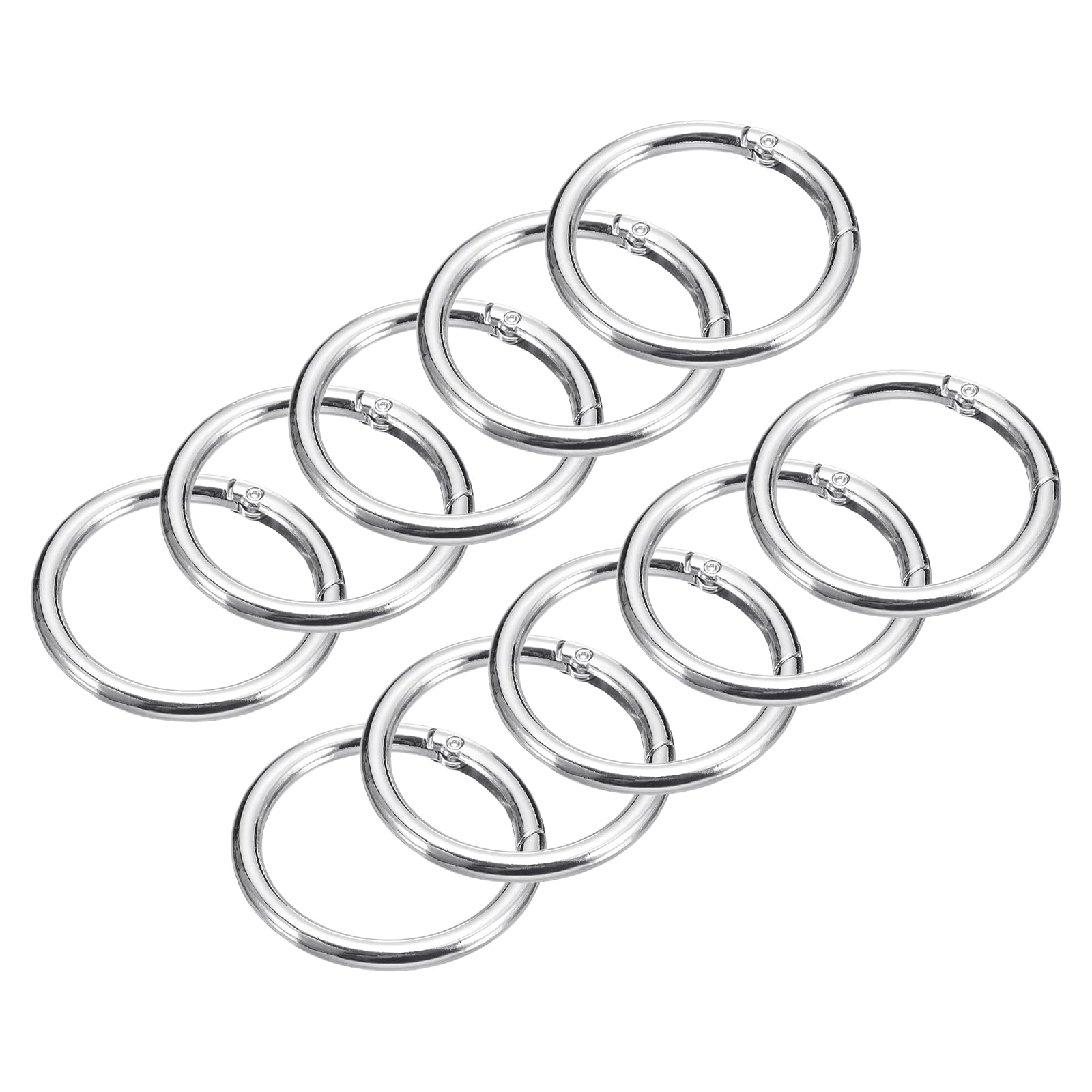 sourcing map Round Spring O Rings, 10Pcs 1.3 Inch OD Trigger Buckle Snap Clips for Bags, Purses, Keyrings, DIY Accessories, Silver Tone