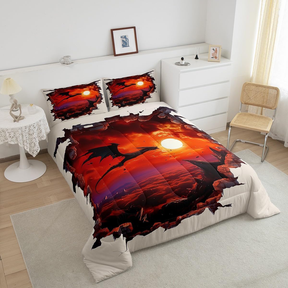 Geometric Comforter Set,Geometric Honeycomb Bedding Set for Kids Girls Women,Adults Hexagon Comforter,Teal Neon Quilted Duvet Set Bedroom Collection Twin Size 2Pcs