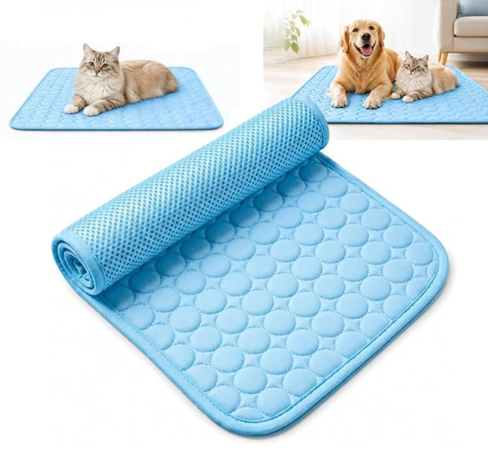 Self-Cooling Mat for Dogs & Cats, Thin Cooling Blanket Dog Summer Dog Mat Bed Cooling Blanket Non-Slip Cooling Pad Portable Washable Pet Cooling Mat for Home, Outdoors, Car, Travel (Blue, 50 * 40cm)