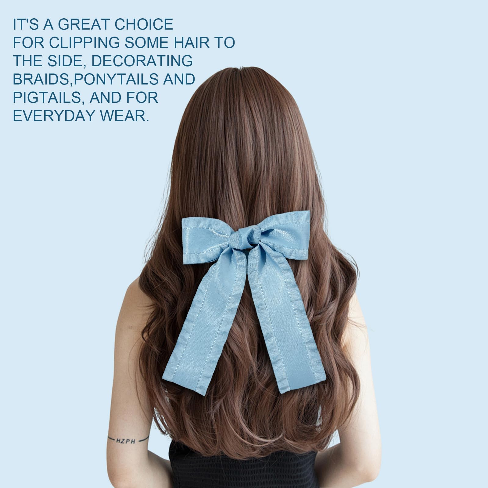Blue Hair Bow - ShiningUU 2PCS Satin Ruffle Bow Clip with Long Tail, 1 count (Pack of 2) - Image 3