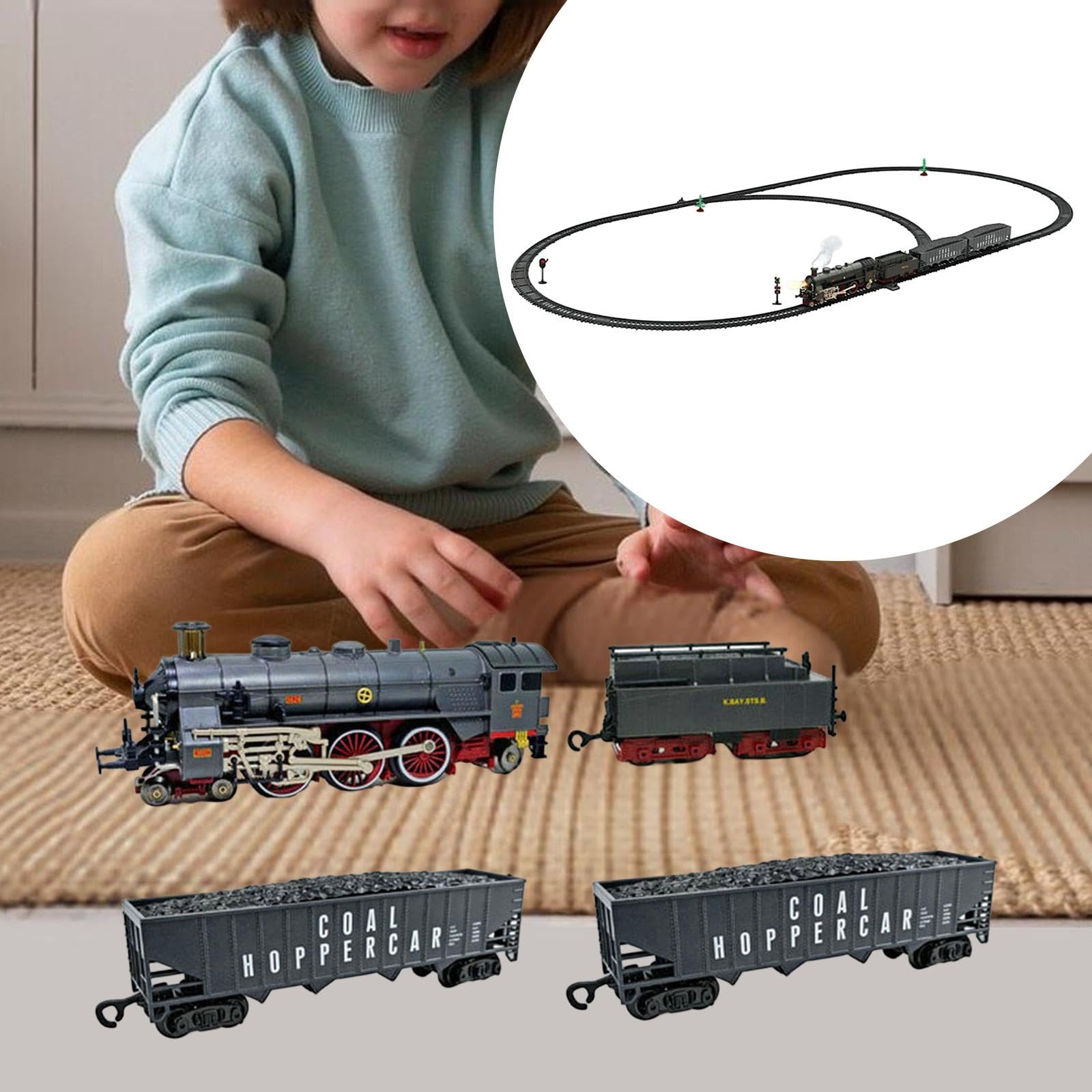 harayaa Tren Eléctrico Interactivo Retro con Locomotora de, Luces, Sonidos Auténticos Y Puertas de Aleación, Negro Gris