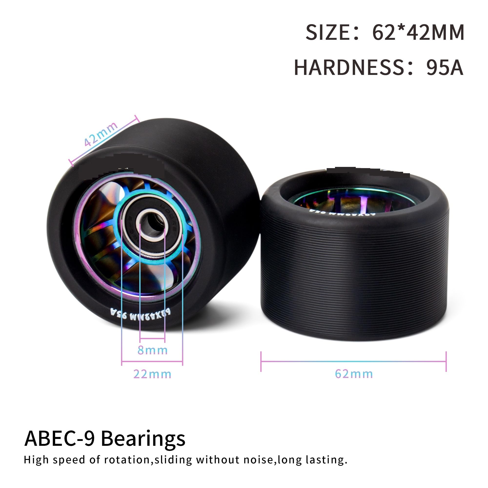 8 Uds Ruedas for Patines en línea Ruedas de patín de Repuesto Rueda de patín cuádruple núcleo de Aluminio 62 * 42mm 95a para Patines