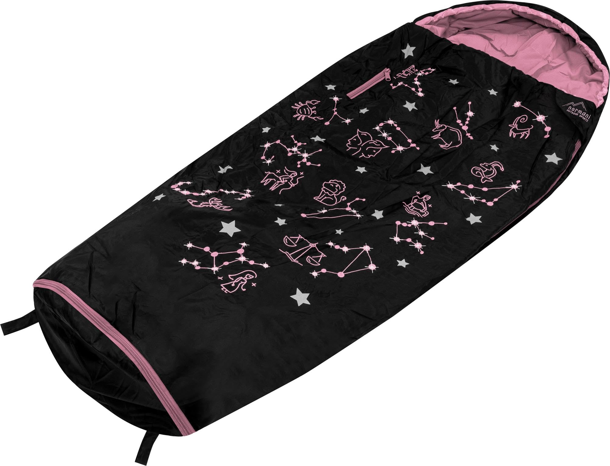 Kinder Schlafsack 3 Jahreszeiten Outdoor Deckenschlafsack Reise Mumienschlafsack - 4 bis 15 Jahren mit Sternzeichen-Motiv - Erweiterbarer Kinderschlafsack von 100 cm - 155 cm