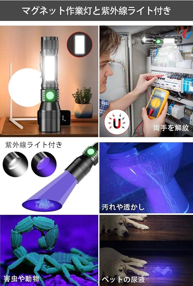 Amazon.co.jp: 懐中電灯 ledライト 強力 充電式 ブラックライト