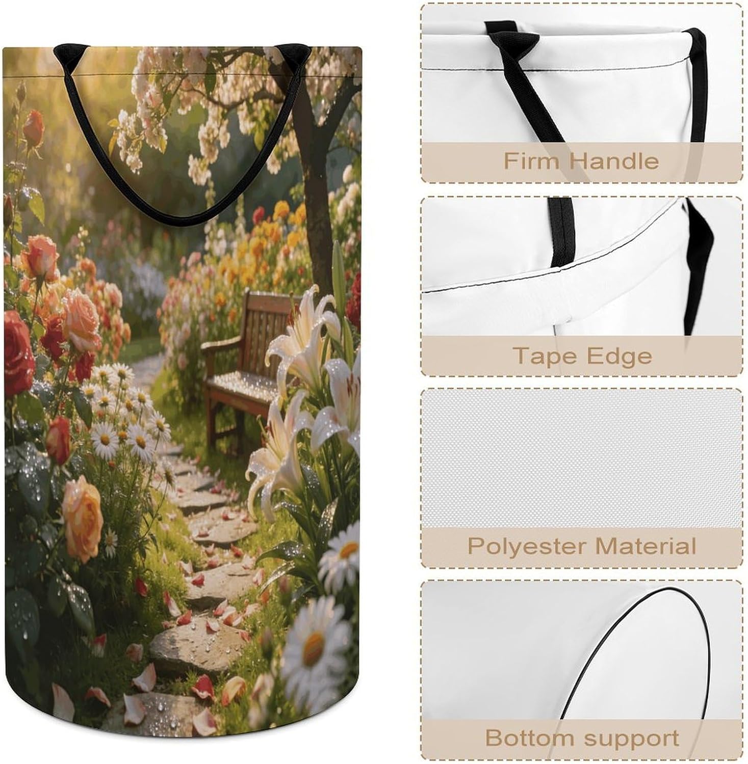 Floral Garden Laundry Hamper 86L Waterproof Collapsible Clothes Basket with Double Handles Freestanding Foldable Laundry Basket Large Clothes Hamper for Bathroom