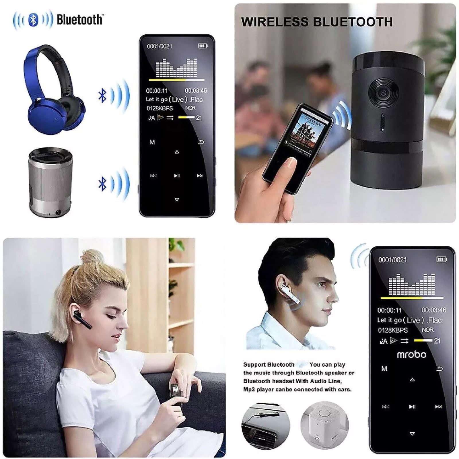 Lettore musicale Bluetooth MP4/MP3 con radio FM per sport in esecuzione con schermo a colori ad alta definizione da 1,8 pollici
