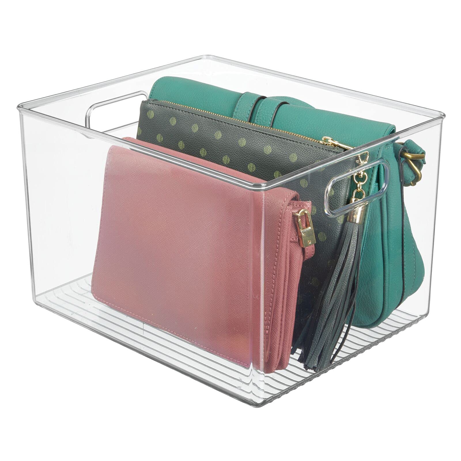 mDesign Large Plastic Storage Organizer Container Bin, Closet Organization for Hallway, Bedroom, Linen, Coat, and Entryway - Holds Clothing, Blankets, and Accessories, Ligne Collection, Clear 12 x 10 x 8 (Pack of 1)