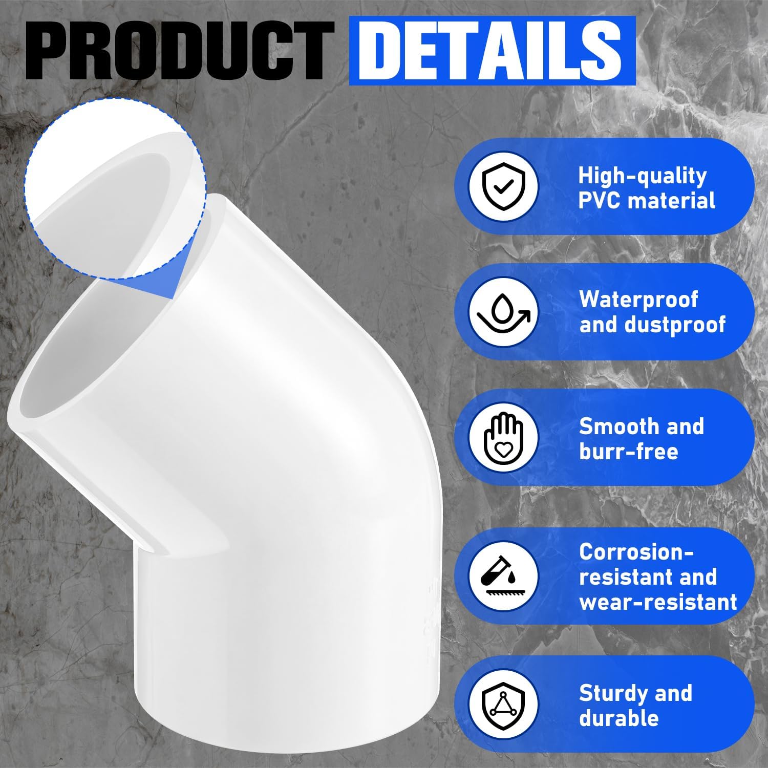 20 Pack 3/4 Inch 45 Degree Elbow PVC Fittings, 2 Way Furniture Grade PVC Pipe Corner Connector, Sch40 Socket x Socket Elbow for DIY Shelf, Greenhouse, Garden Frame Structure