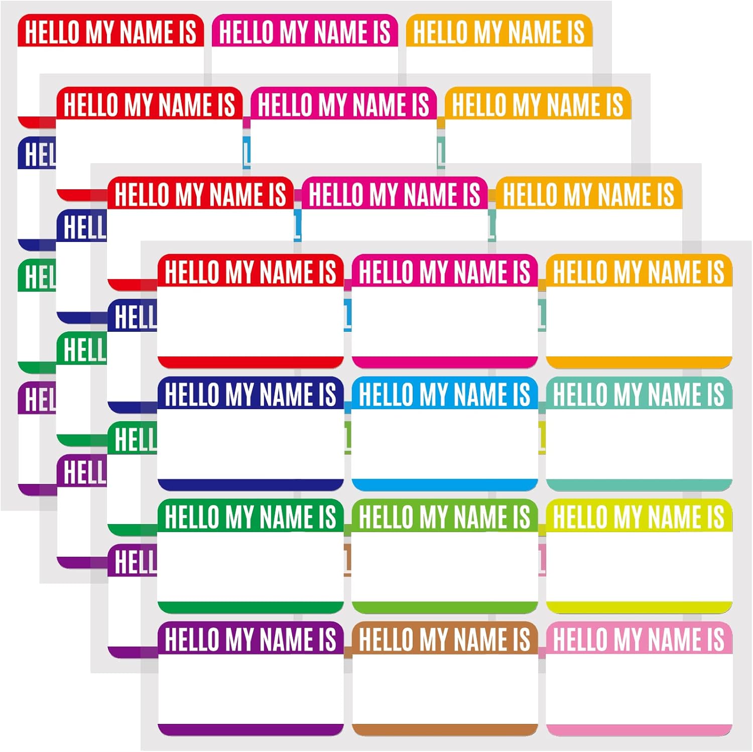48 Pieces Name Tag Stickers in 12 Colours, Hello My Name is Stickers