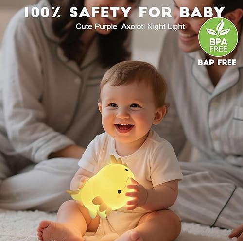 Miniatura 4 de DREAMING MY DREAM Axolotl - Luz nocturna para niños, linda lámpara de regalo de ajolote recargable, lámpara de noche de silicona LED de silicona