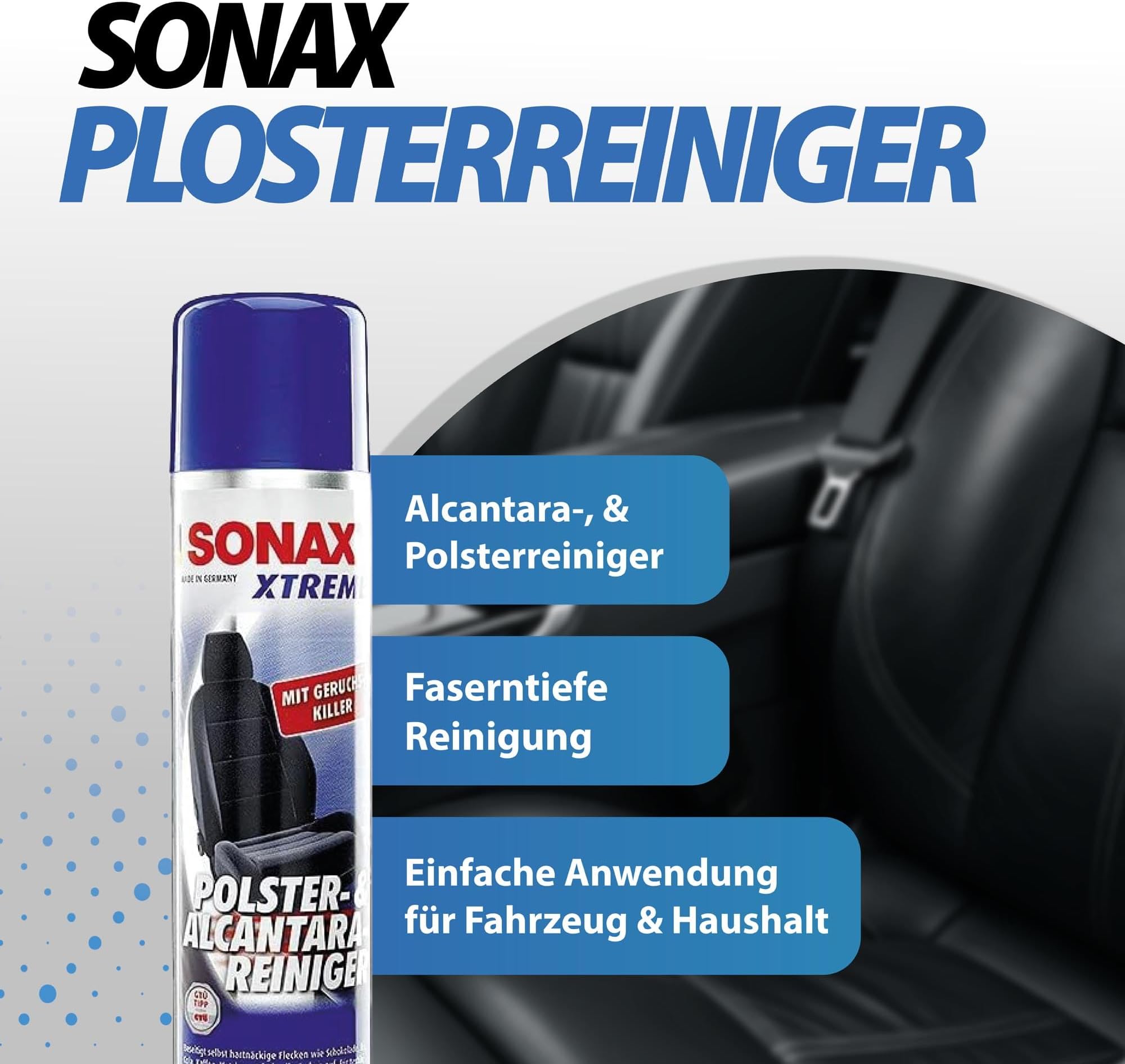detailmate Set for cleaning and care of leather, upholstery and textiles, Sonax Xtreme upholstery cleaner 0.4 L + Nuke Guys brush S + microfibre cloth