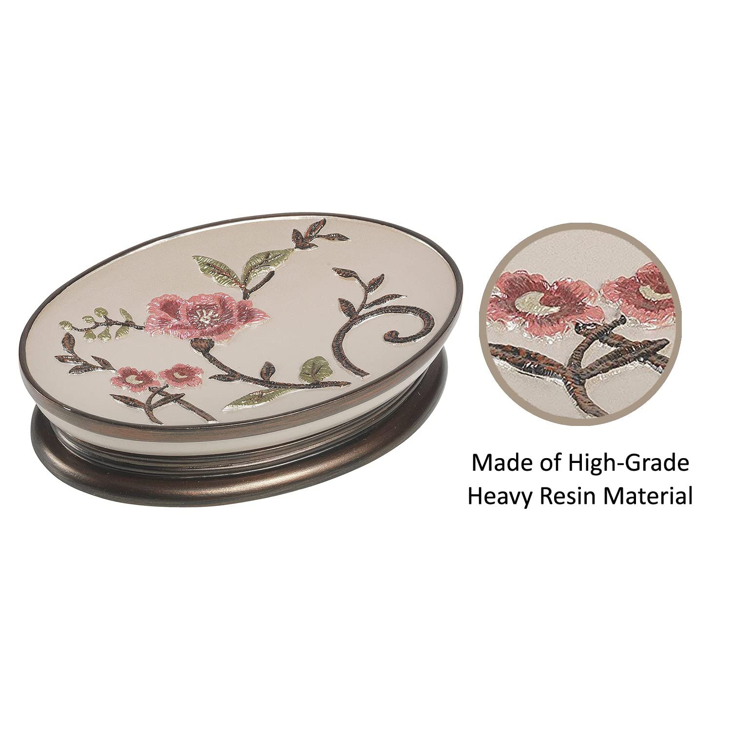 Zahari Home 4-teiliges Larissa Floral Badezimmerzubehör-Set Moderner klassischer Blumen-Seifenspender, Zahnputzbecher, Zahnbürstenhalter und Seifenschalenhalter Luxus-Dekor Einzigartiges Design