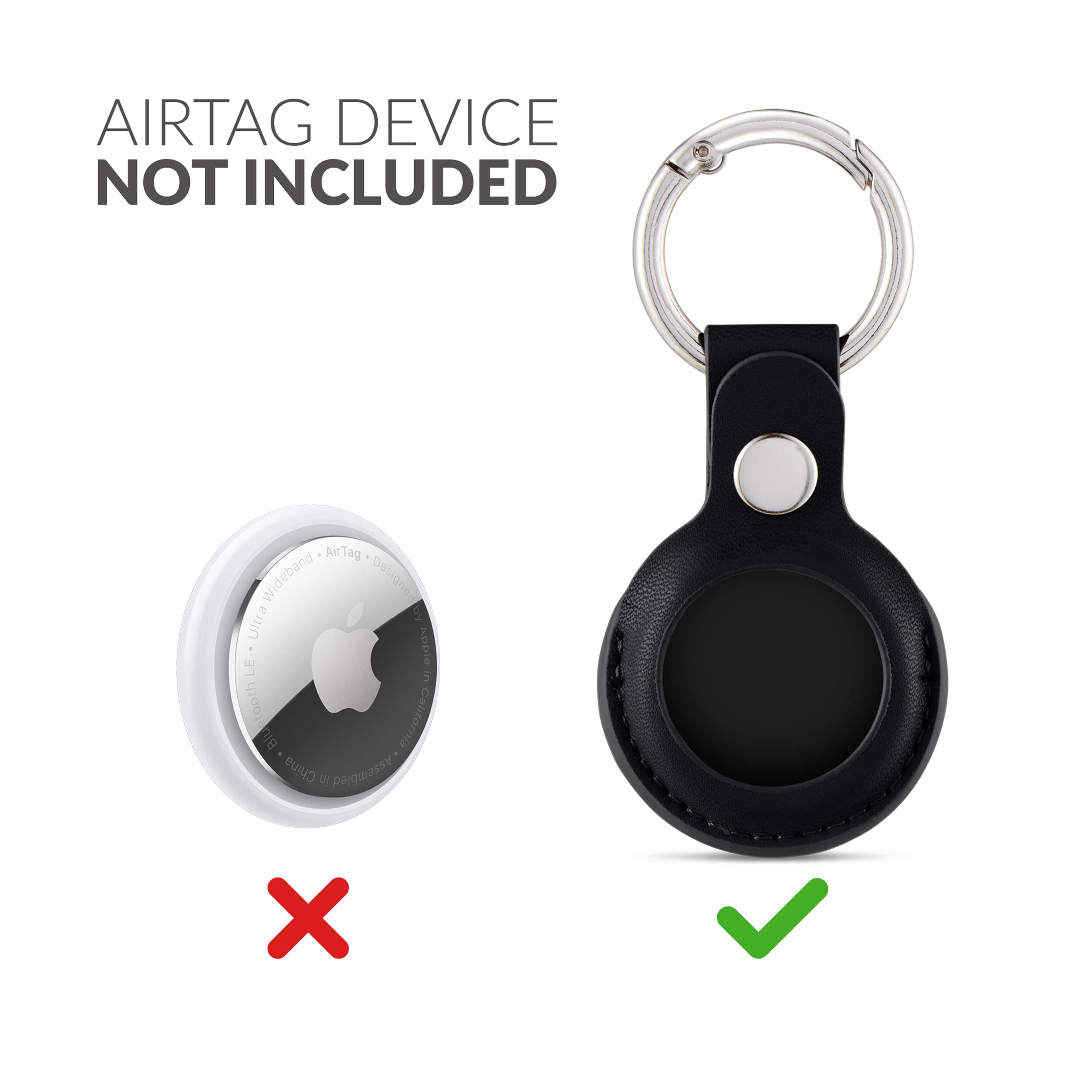 Tirita Personalised Case Keyring Holder Compatible with Apple AirTag 1 & 2 - Leather Case with Key Ring for Apple Air Tag [01- Name Handwritten on Black] — view 4
