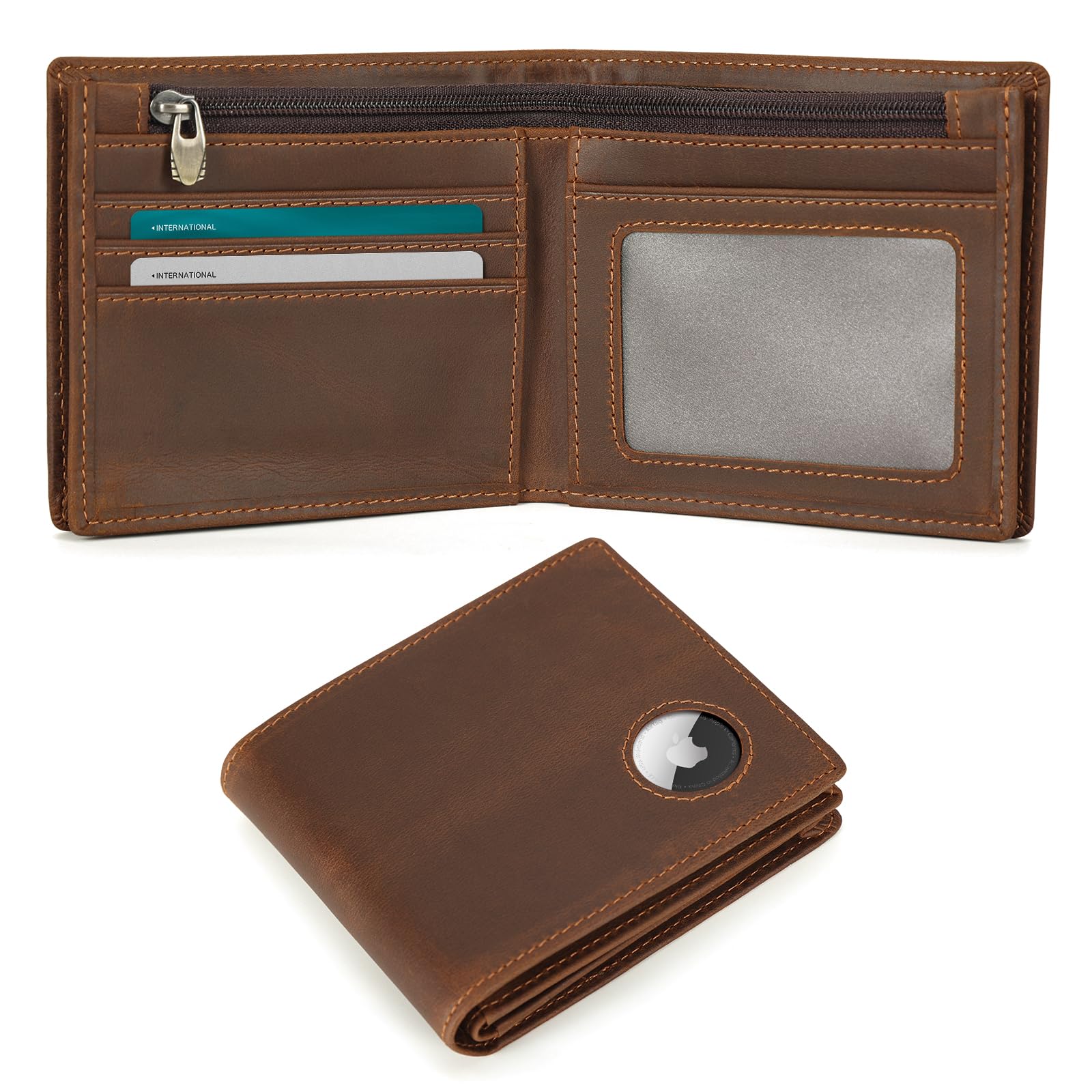 Polare Men's RFID Blocking Cowboy Genuine Natural Crazy Horse Leather Bifold Wallet