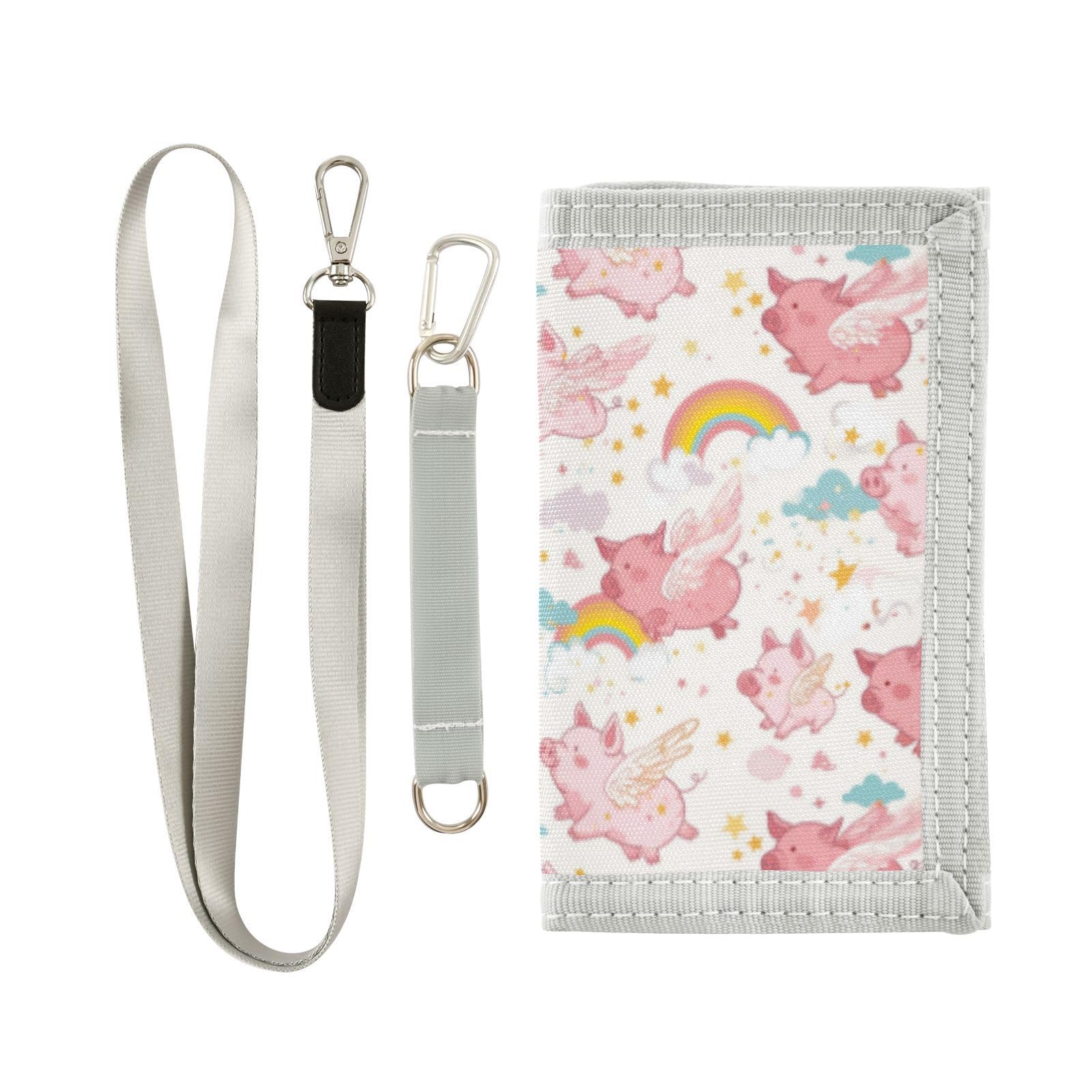 Wusikd Pink Piglets Wings Kids Wallet for Boys Girls Flying Clouds Toddler Trifold Wallet Novelty Wallet for Teens Women Men