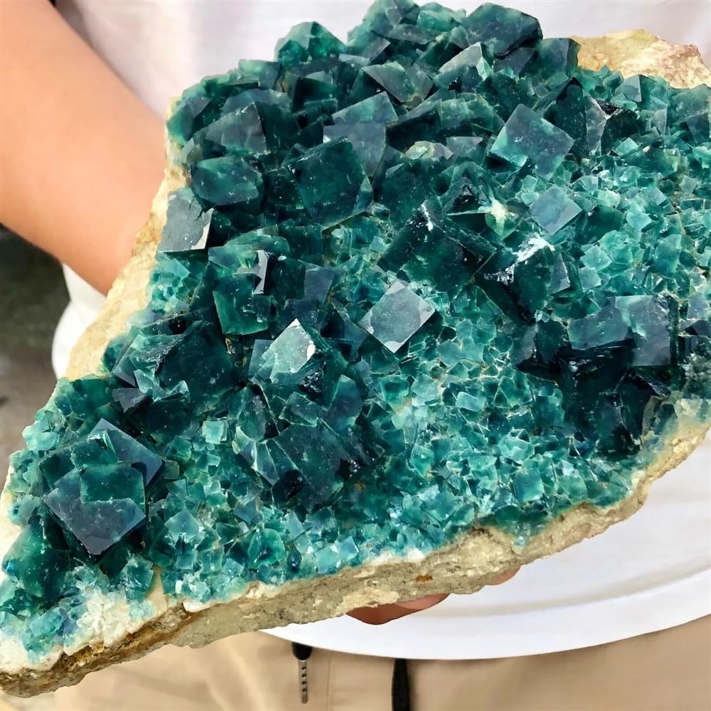 KJEBVHIRS Decorative Ornaments Green Cubic Fluorite Crystal Cluster Sample (Size : 200-250g)