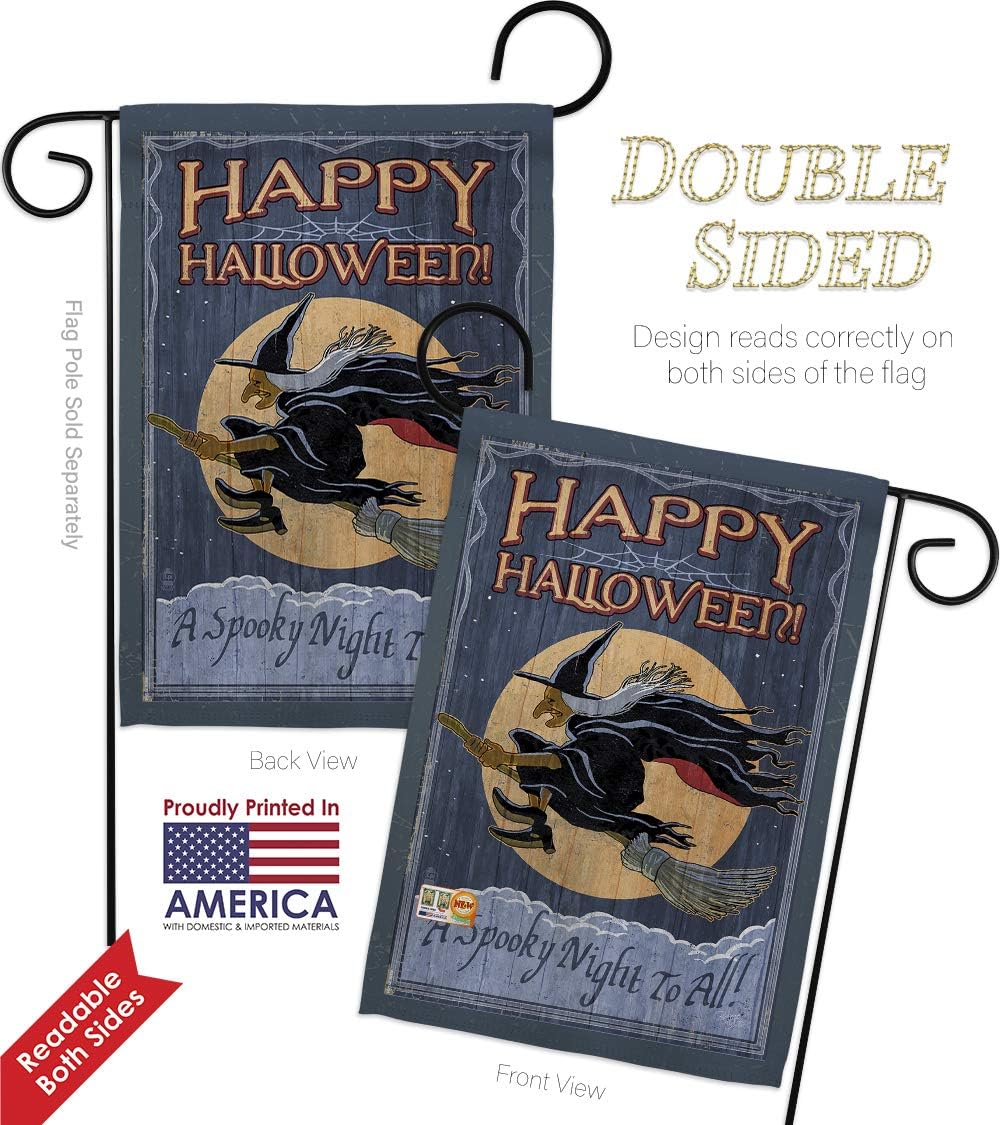 Breeze Decor A Spooky Night Pack Fall Halloween Witch Trick or Treat Black Cat Season Autumntime Pumpkin Vintage Applique House Banner Small Yard Gift Double-Sided, Garden Flag 13"x 18.5", Made In USA