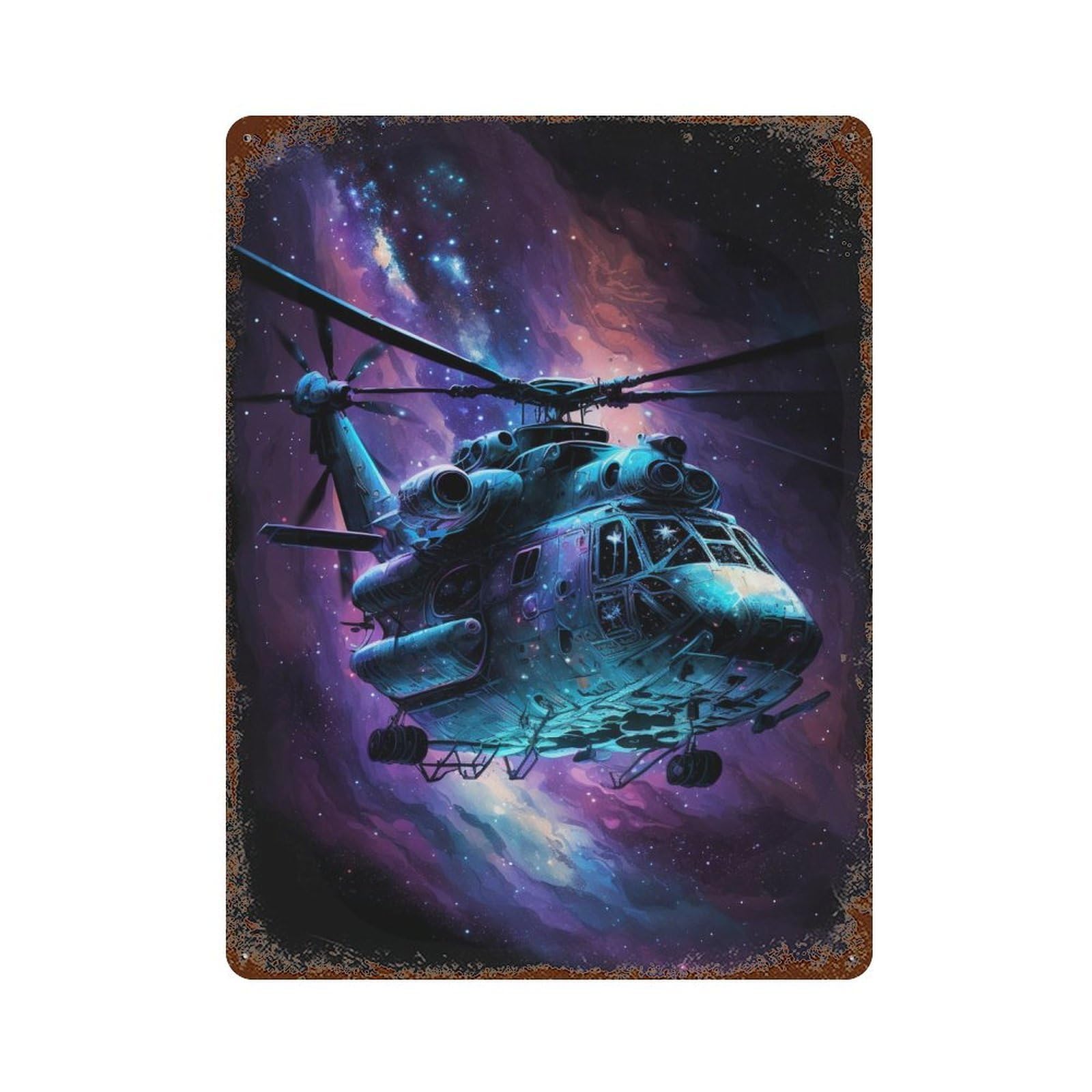 Galactic Helicopter Adventure-11 Retro Metal Sign 15.7"x11.8", Novelty Wall Decor for Farmhouse, Kitchen And Entryway Decor
