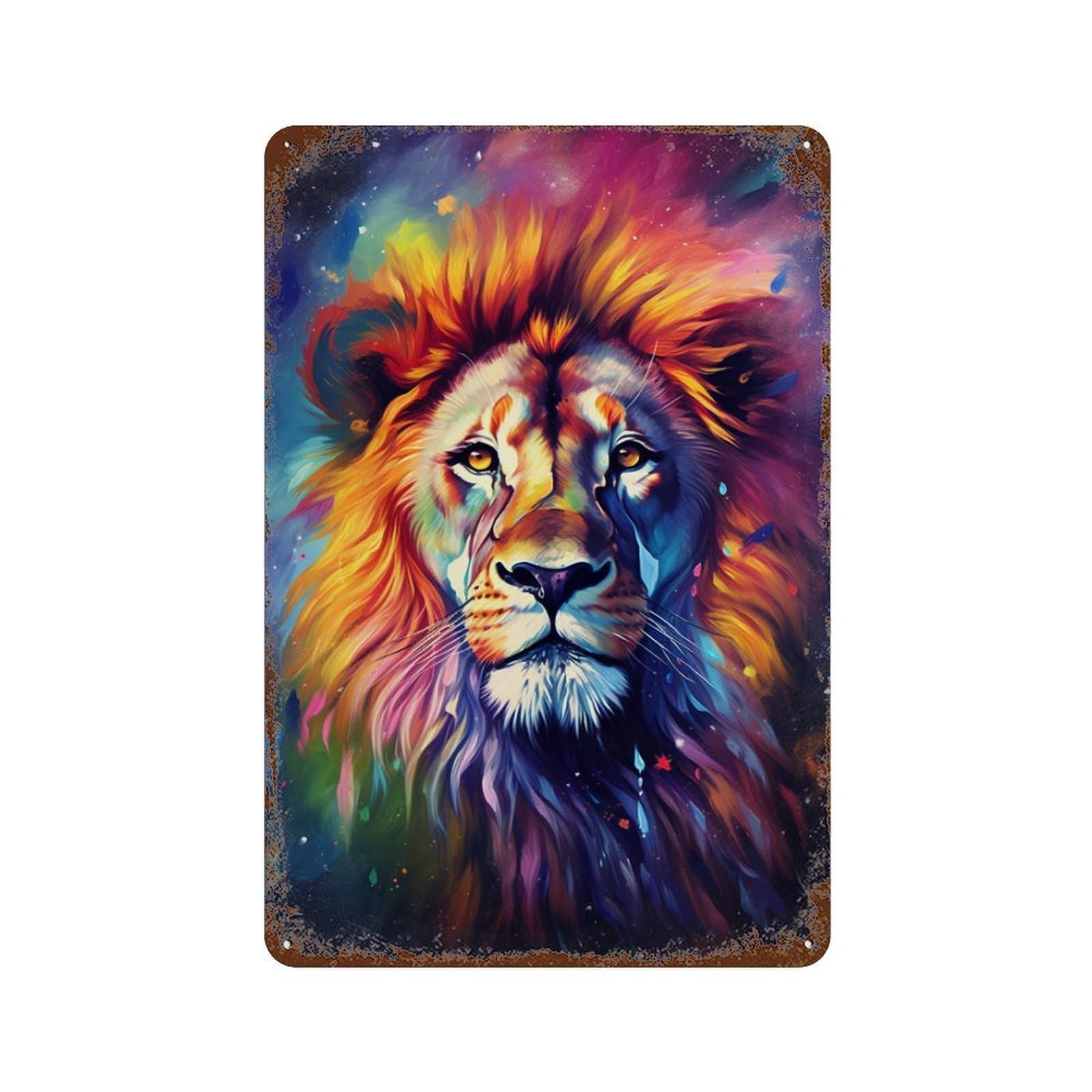 Colorful Lion Art Print-31 Distressed Metal Wall Sign 11.8"x7.9", Ideal for Pub, Kitchen And Man Cave Decor