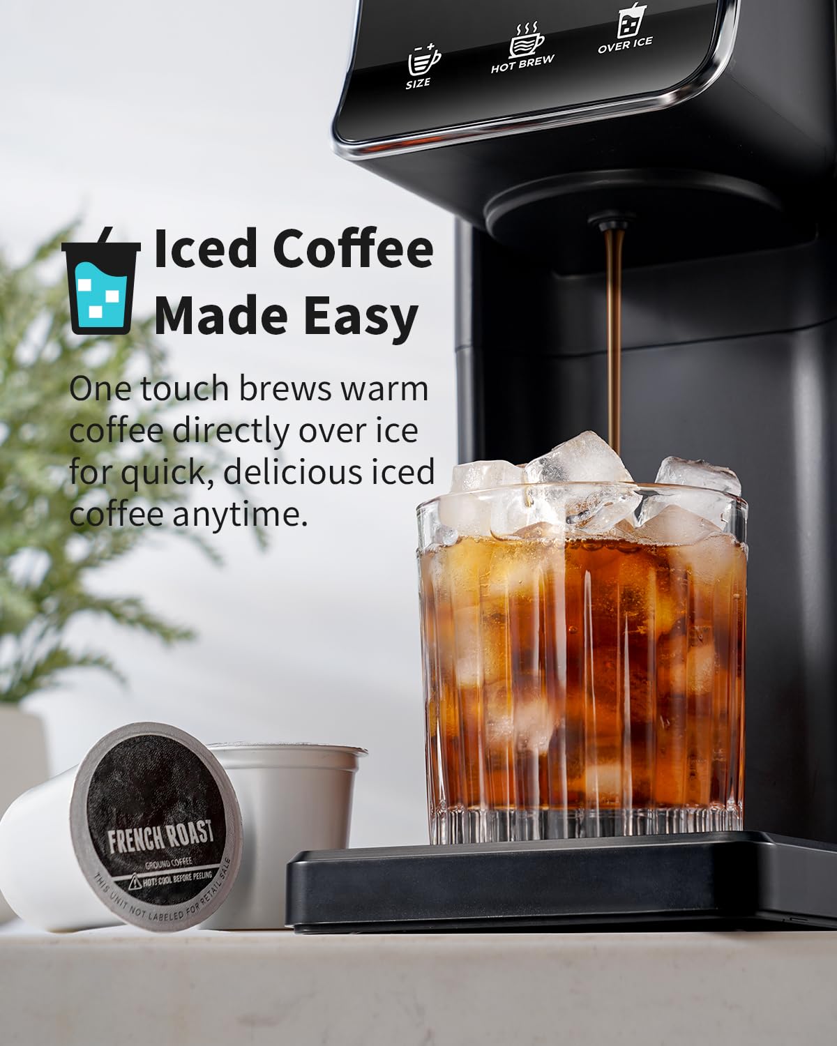 KIDISLE Hot & Iced Single Serve Coffee Maker for K Cup & Grounds, 6–16oz Brew Sizes, 40oz Water Tank, Reusable Pod Filter, Easy-to-Use for Home, Office, Dorm, Black — view 6